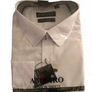 Amparo Men’s Fashion White Colored Dress Shirt